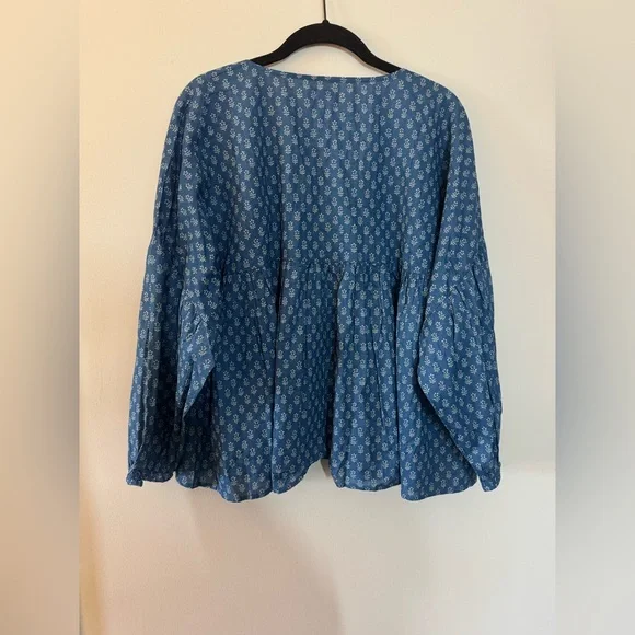 Faherty Women’s Navy Lyla Organic Cotton Floral Drop Shoulder Top Blouse - XL - Picture 8 of 11